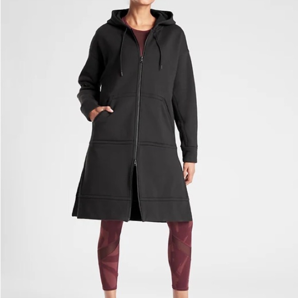 Athleta Long Black Hooded Zip Sweatshirt